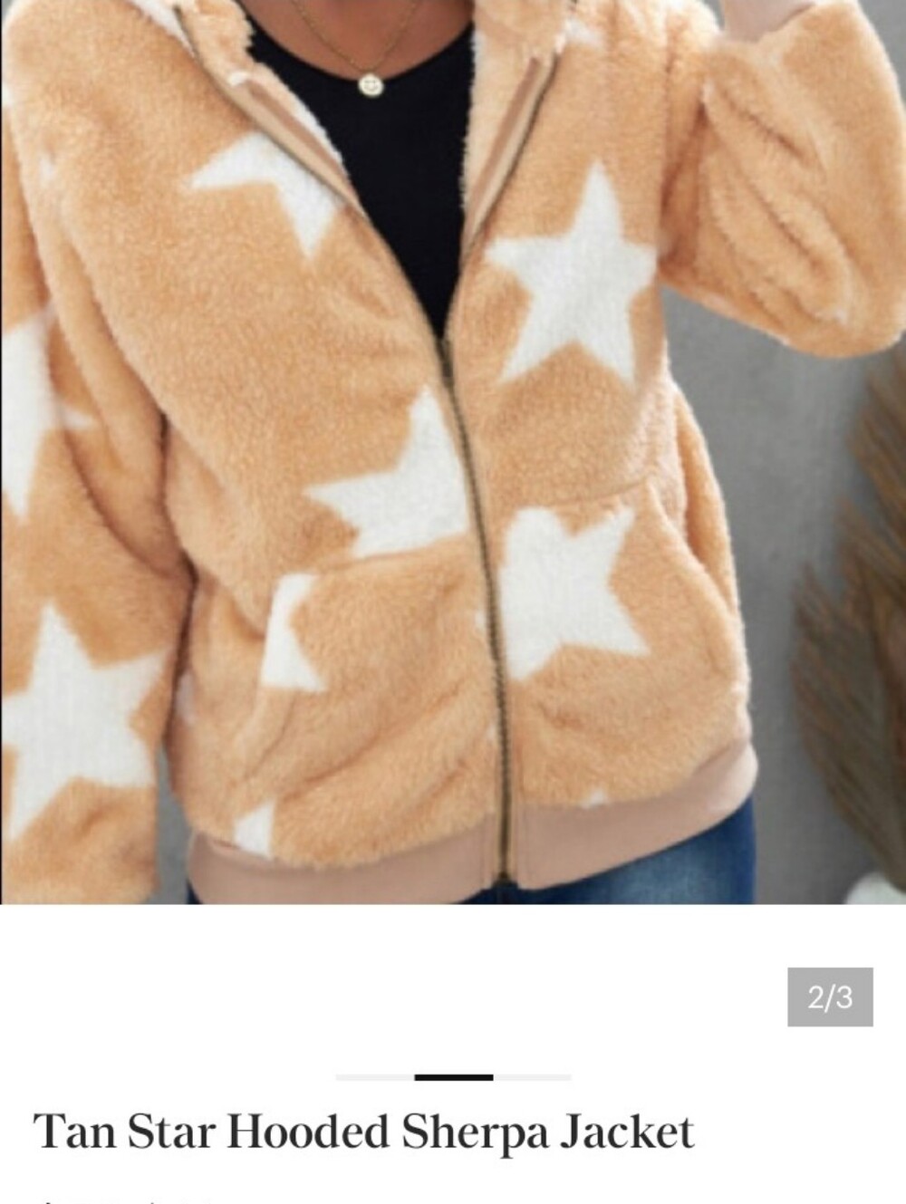 Star-Print Hooded Sherpa Jacket Cozy Zip Hoodie - Picture 2 of 15